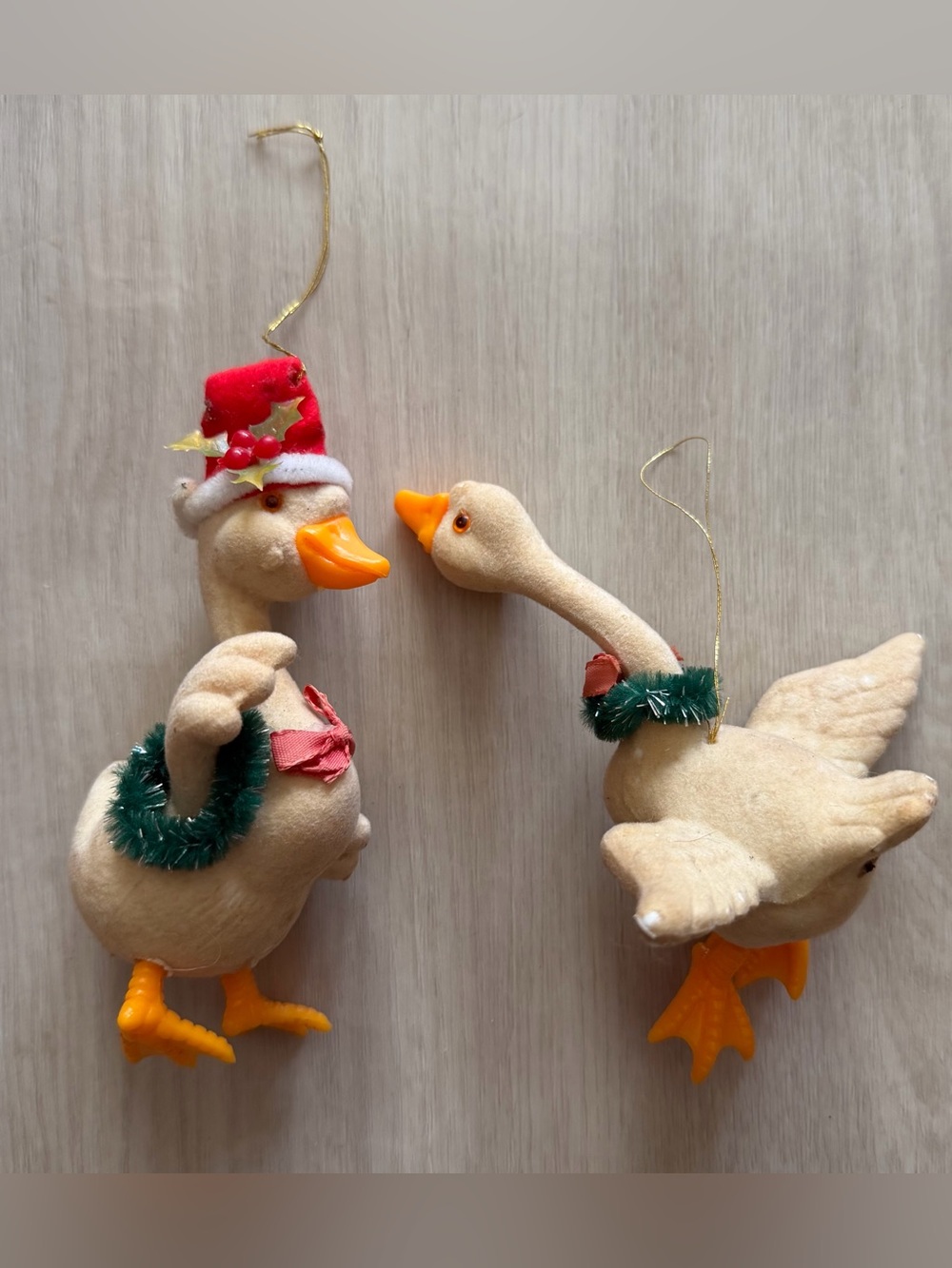 Vintage Flocked Christmas Ornament Geese *See Pics